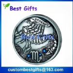 Zinc alloy antique silver coin, antique silver coin with diamond