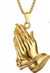 Gold Plated Stainless Steel Praying Hand Buddhist Hand Pendant Necklace